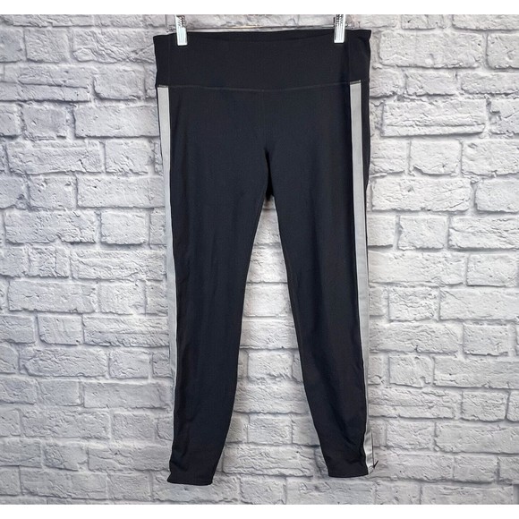 Athleta Women Black Tight White Side Stripe Ankle Zipper Workout Leggings Large - Picture 2 of 13